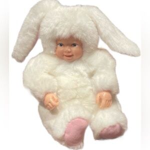 Vintage Anne Geddes bunny plush Easter rabbit doll pink ears 1997 white